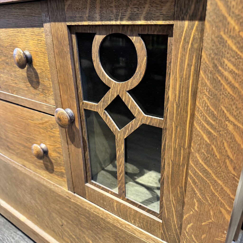 Antique Mission Style Sideboard with Mirrored Hutch - Acosta's Home