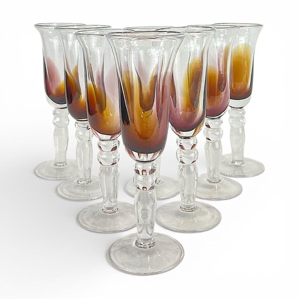 Set of 8 MCM Style Blown Glass Champagne Flutes - Acosta's Home