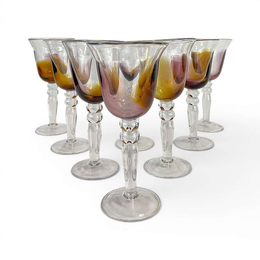 Set of 8 MCM Style Blown Glass Wine Goblets - Acosta's Home
