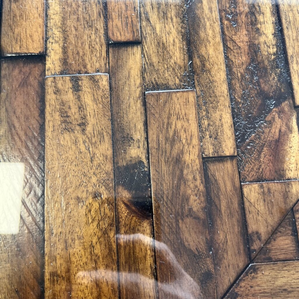 Dining Table w/ Wood Inlay & Glass Top - Acosta's Home