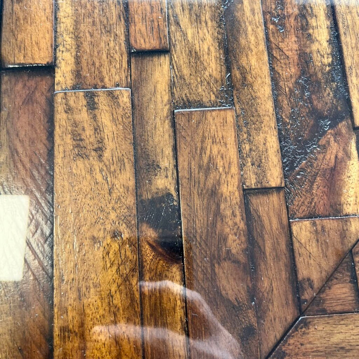 Dining Table w/ Wood Inlay & Glass Top - Acosta's Home