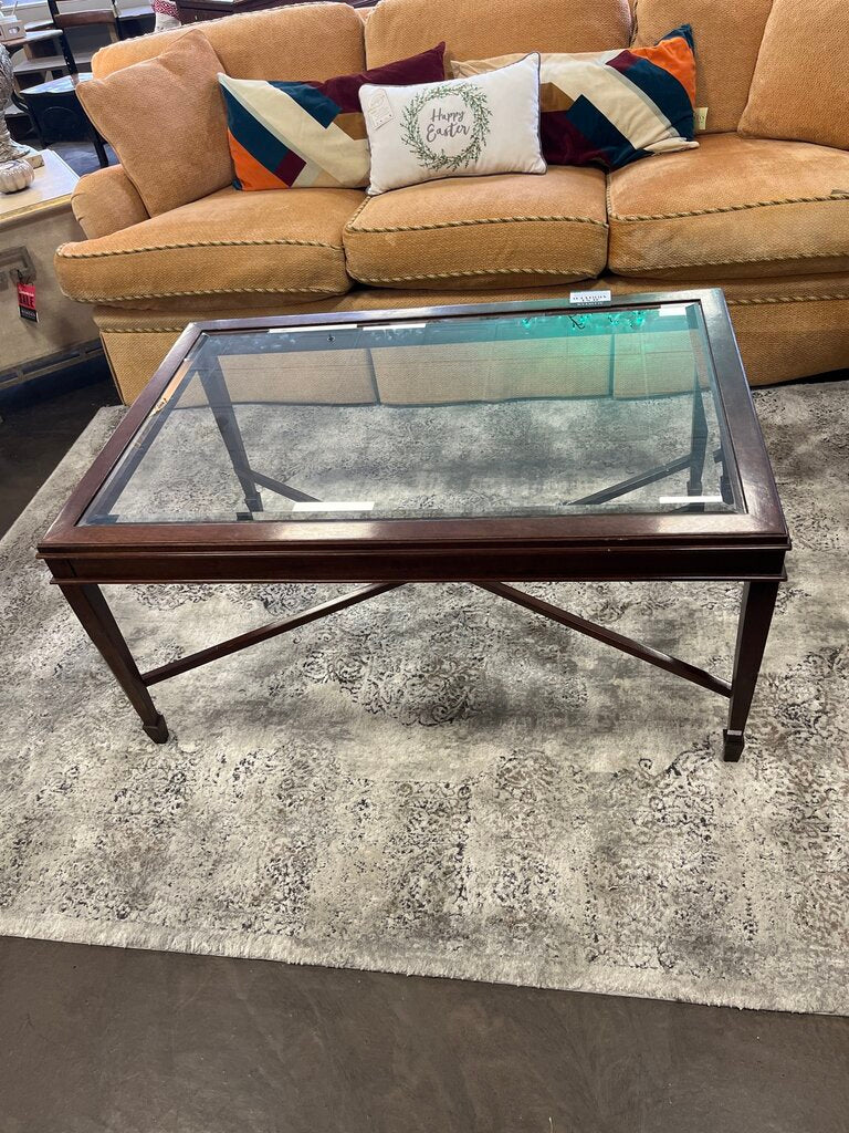 Wood Cocktail Table w/ Glass Top - Acosta's Home