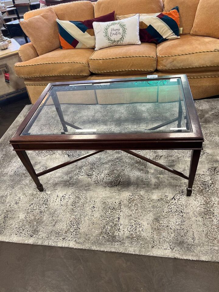 Wood Cocktail Table w/ Glass Top - Acosta's Home