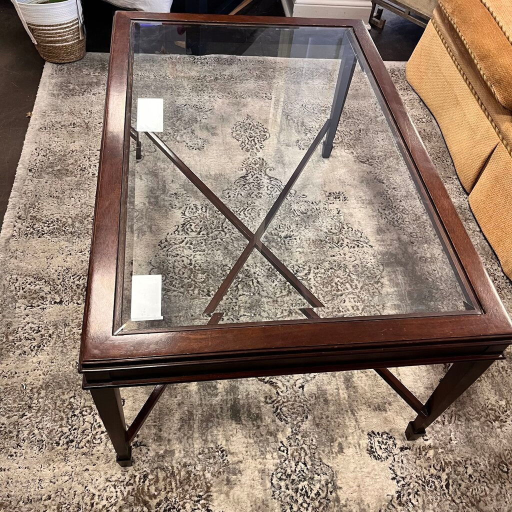 Wood Cocktail Table w/ Glass Top - Acosta's Home
