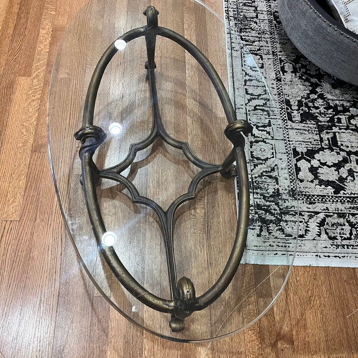 Glass Cocktail Table w/ Wrought Iron Base