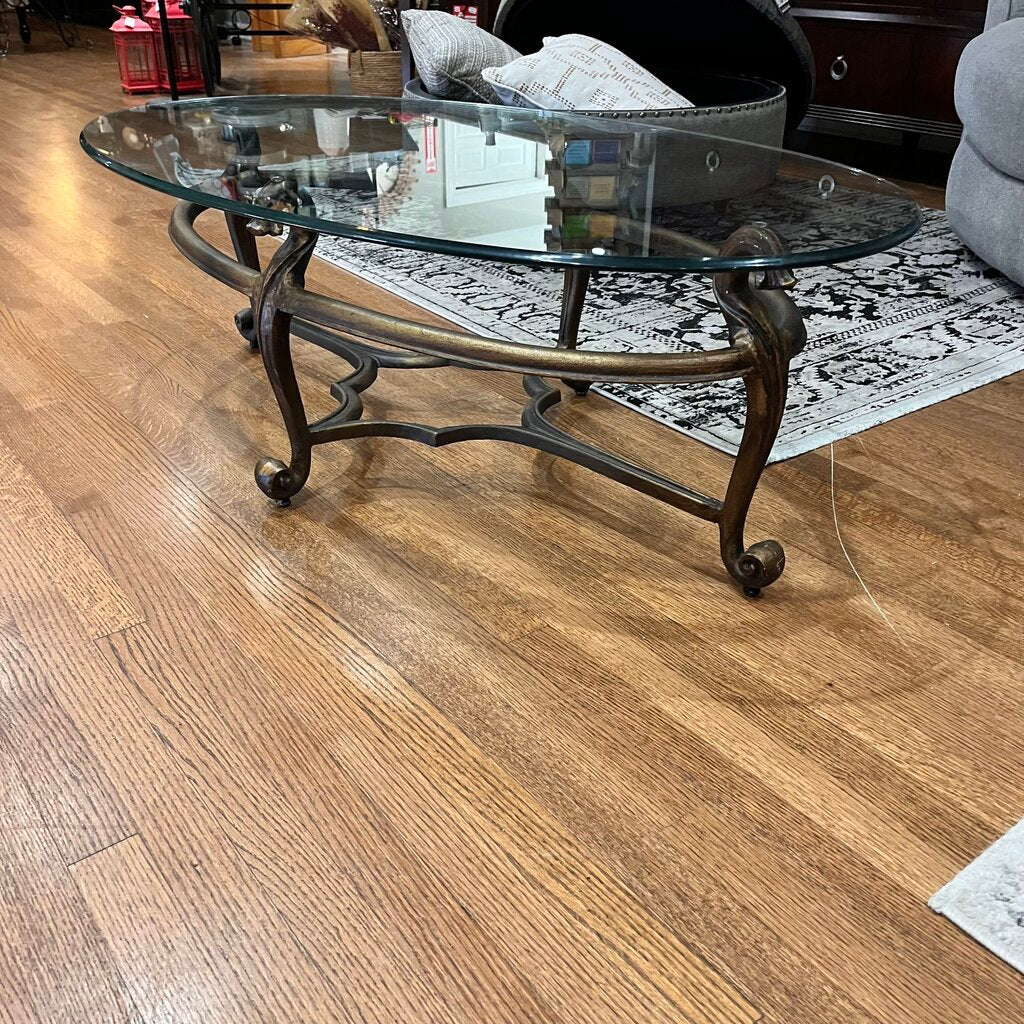Glass Cocktail Table w/ Wrought Iron Base