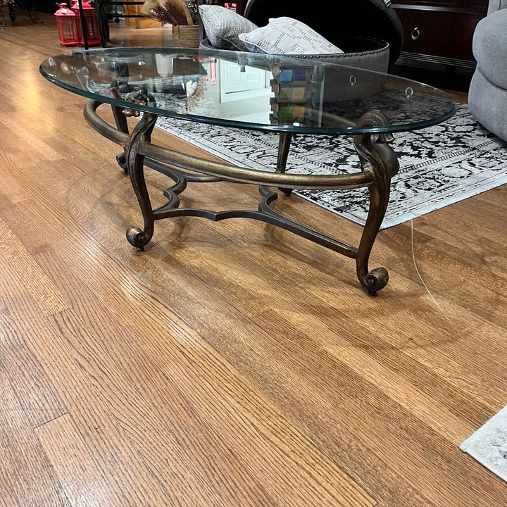 Glass Cocktail Table w/ Wrought Iron Base