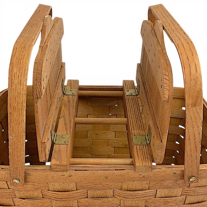 Vintage Double Lid Picnic Basket w/ Wine Bottle Holders
