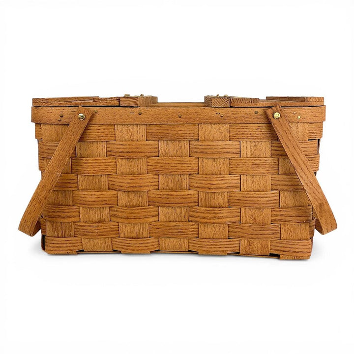Vintage Double Lid Picnic Basket w/ Wine Bottle Holders