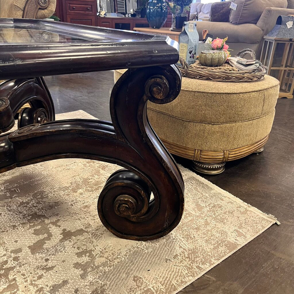 Large Wood Cocktail Table w/ Glass Insert