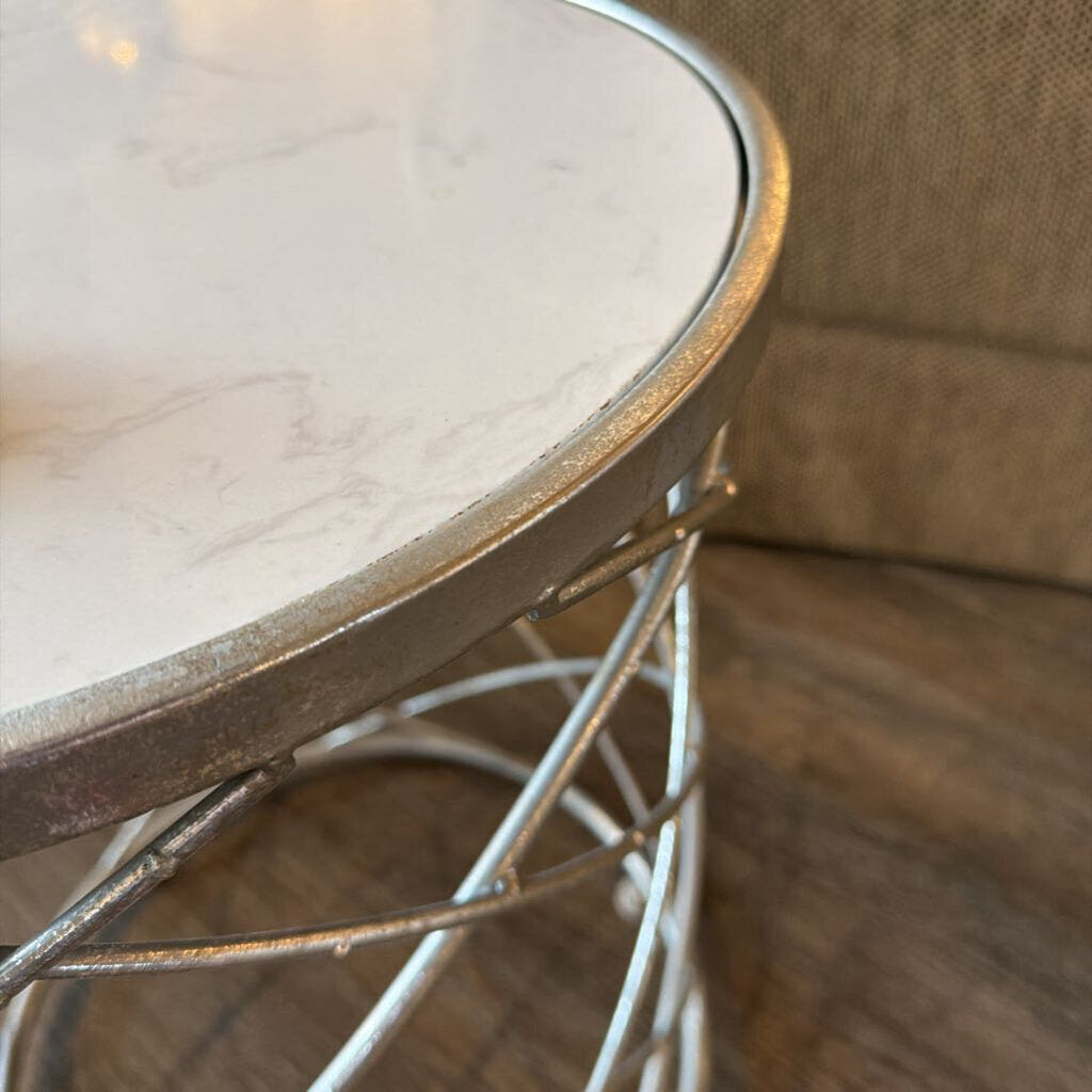 Orig Price $250 - Phoebe Silver Ribboned Round Top Accent Table