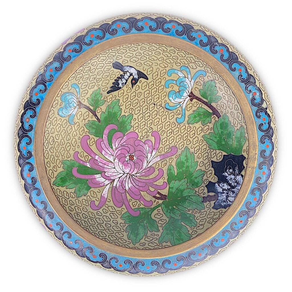 Antique Cloisonne Bowl w/ Carved Wood Stand - Box Available