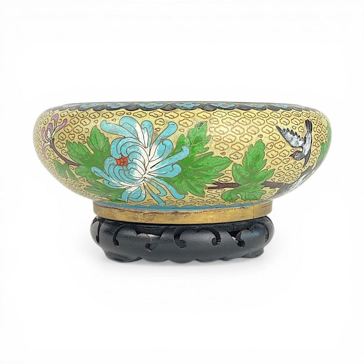 Antique Cloisonne Bowl w/ Carved Wood Stand - Box Available