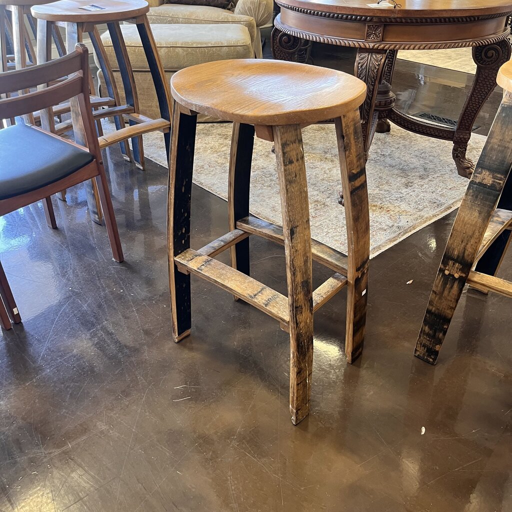 Orig Price $300 - Wood Stool w/ Whiskey Barrel Staves
