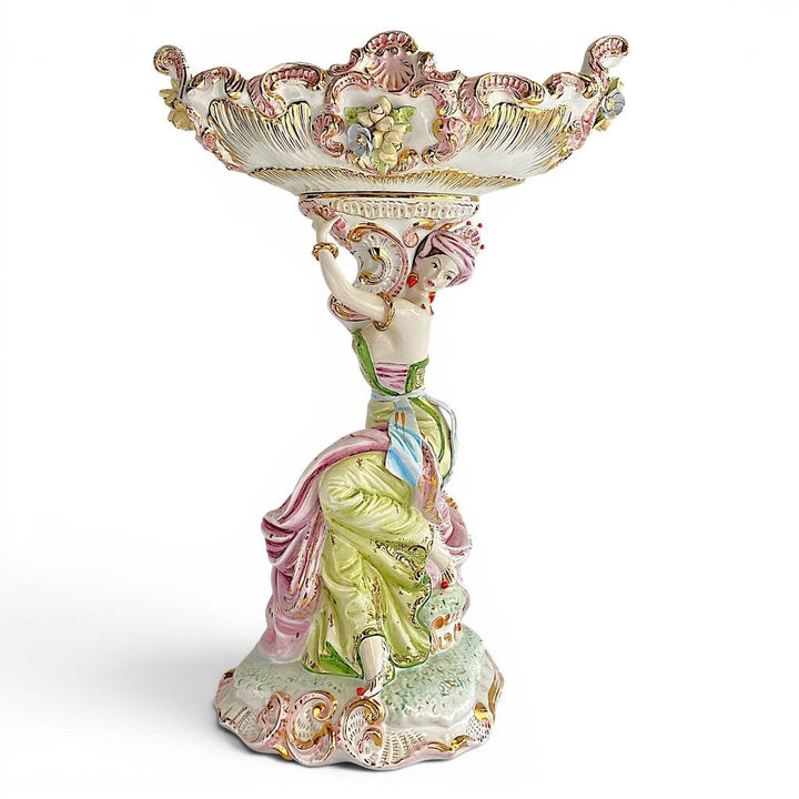 Vintage Capodimonte Centerpiece w/ Figural Pedestal - Made in Italy