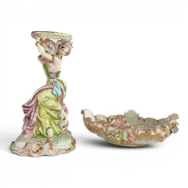 Vintage Capodimonte Centerpiece w/ Figural Pedestal - Made in Italy