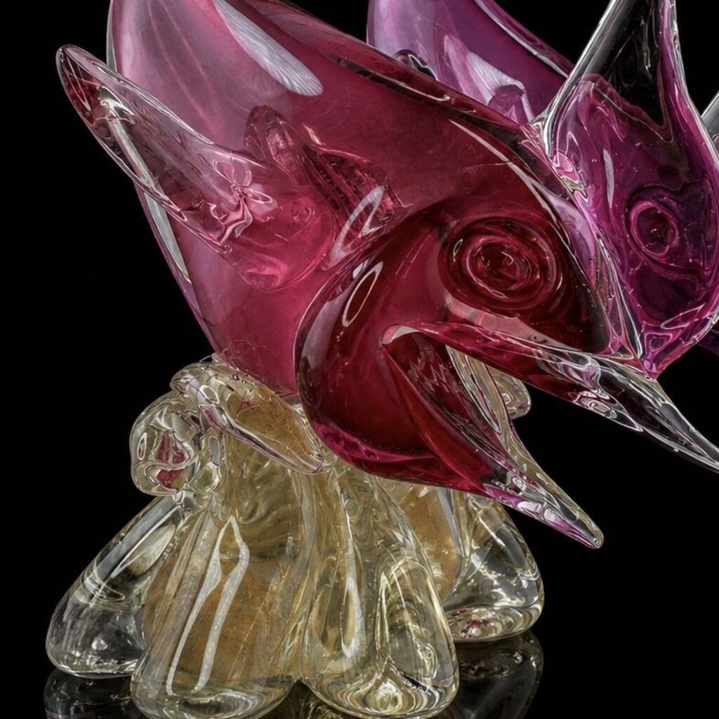 Art Glass Dual Fish on Wave
