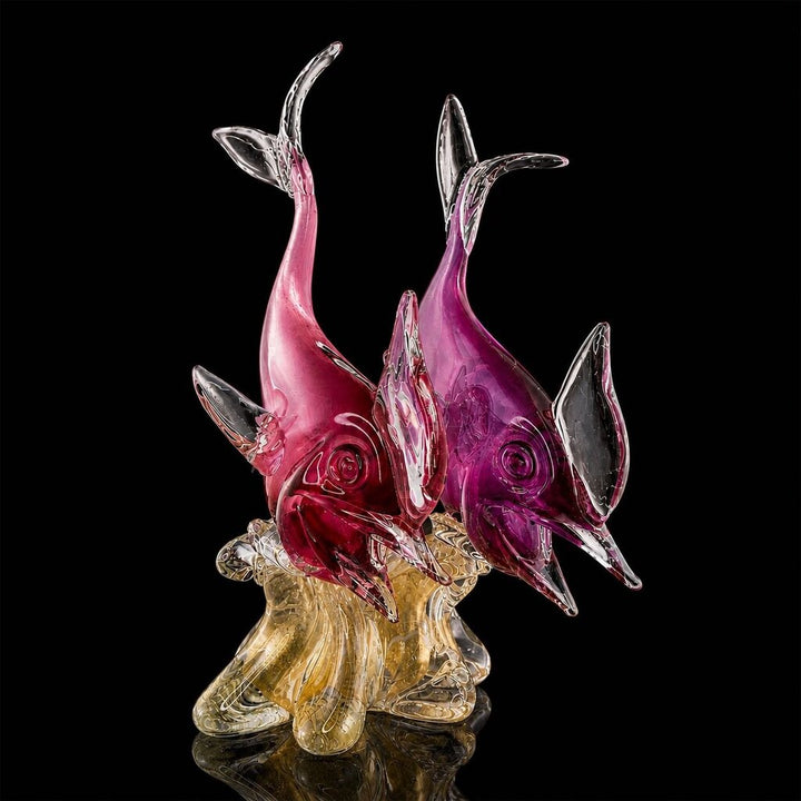 Art Glass Dual Fish on Wave