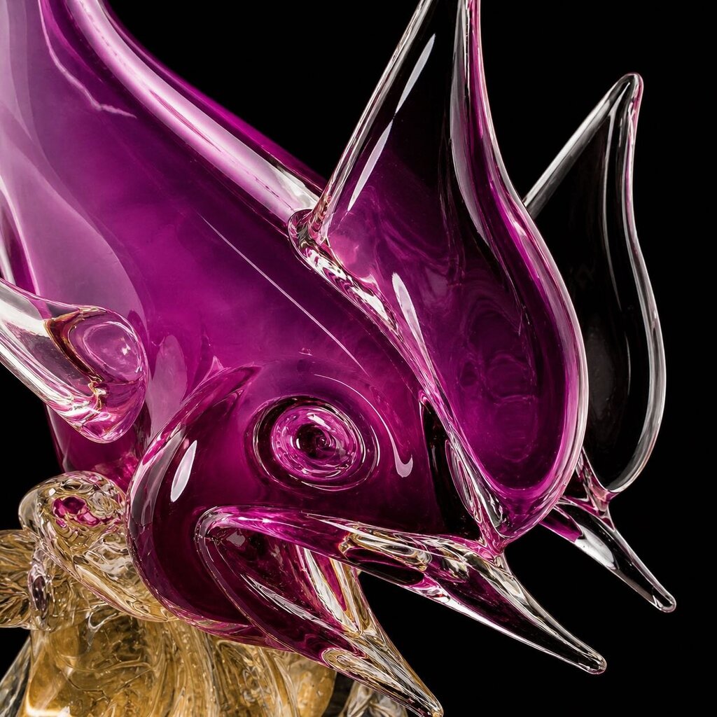 Art Glass Dual Fish on Wave