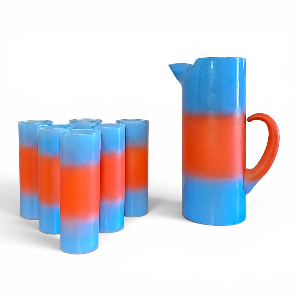 MCM Frosted Striped Pitcher & Glasses Set