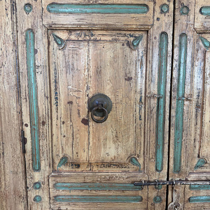Rustic Cabinet with Carved Detail & Patina Finish