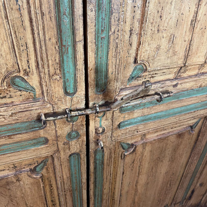 Rustic Cabinet with Carved Detail & Patina Finish