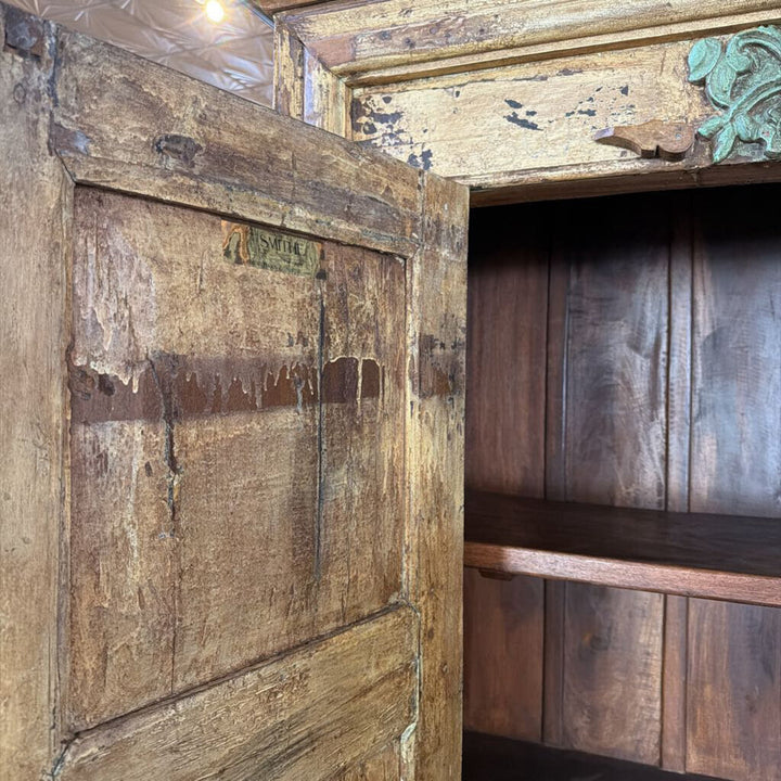 Rustic Cabinet with Carved Detail & Patina Finish