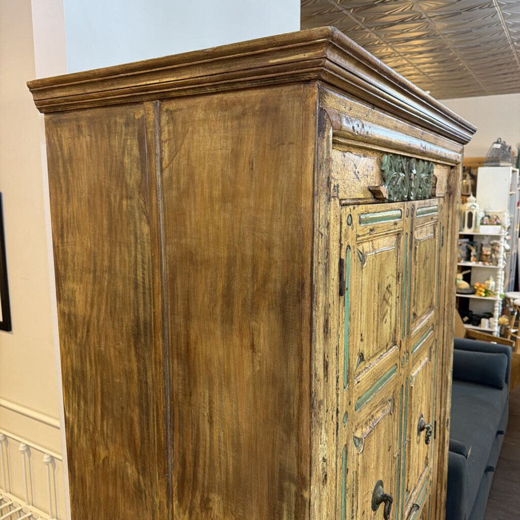 Rustic Cabinet with Carved Detail & Patina Finish