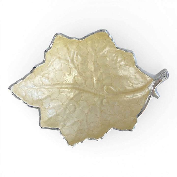 Sand Cast Aluminum & Enamel Leaf Centerpiece Bowl