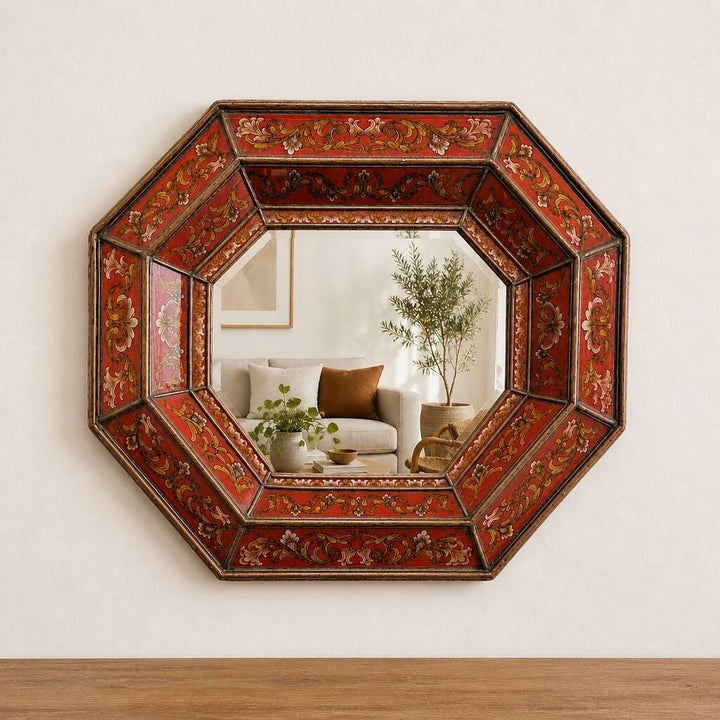 Peruvian Framed Mirror w/ Reverse Painted Glass