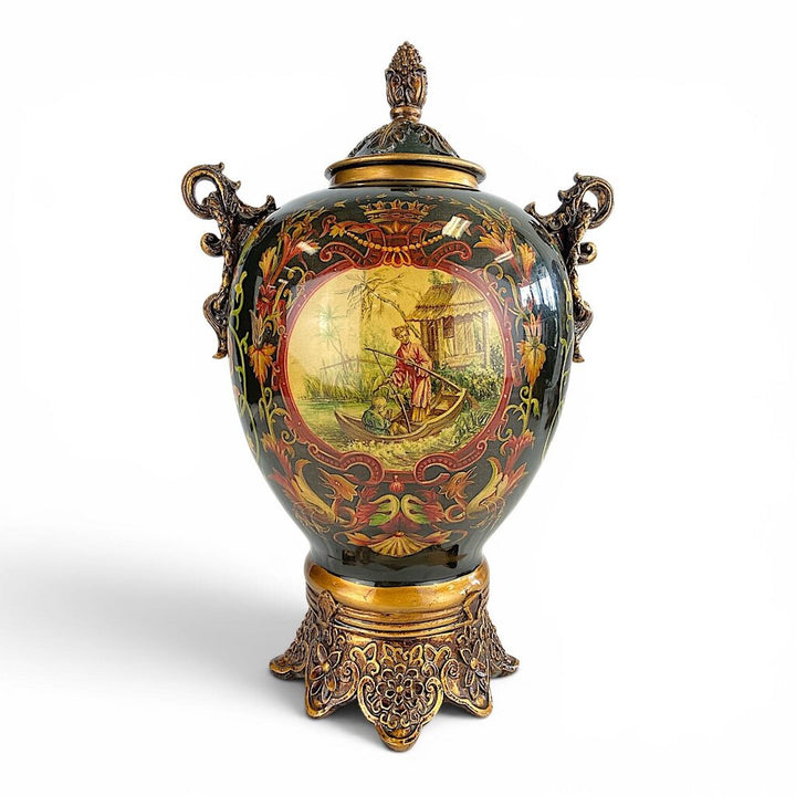 Orig. Price $116 - Chinoiserie-style Footed Urn w/ Lid