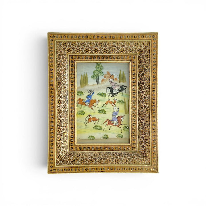 Khatam Kari Framed Hunting Scene Print