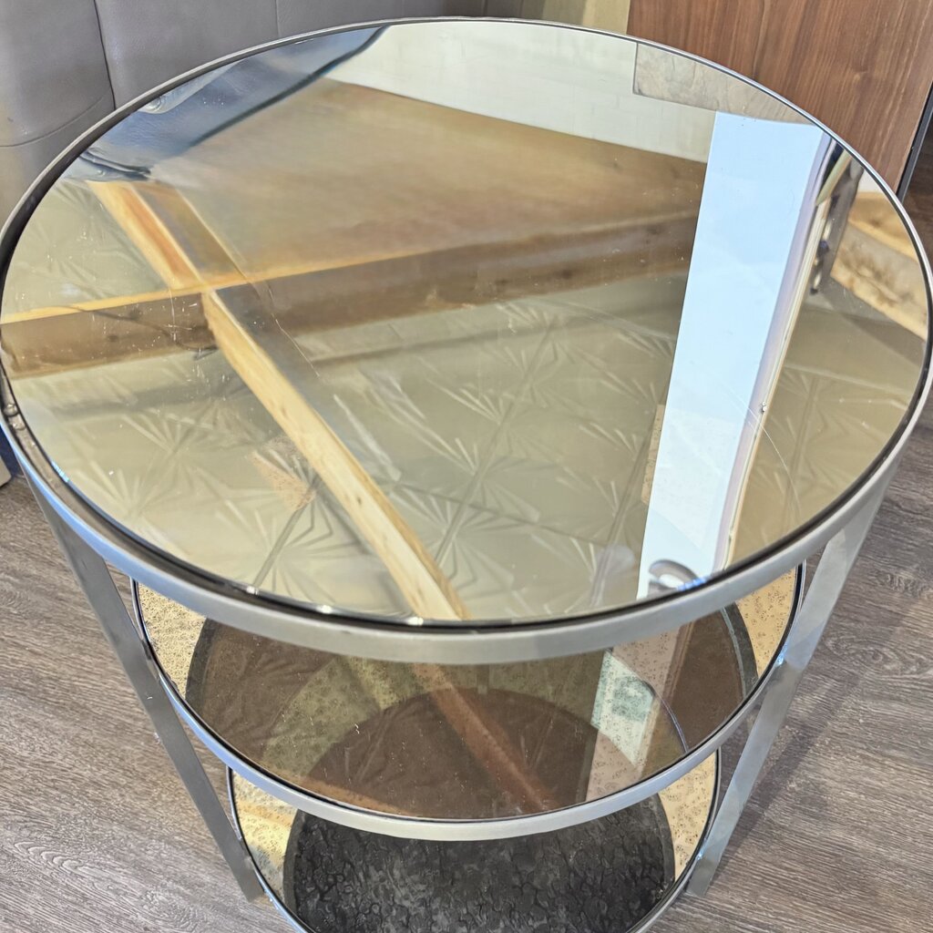 3 Tier Round Smoked Mirror End Table