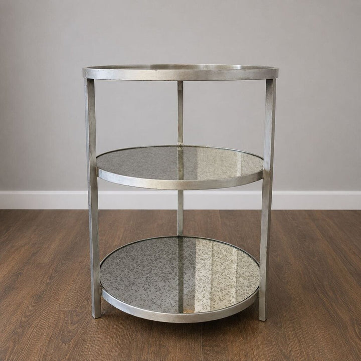 3 Tier Round Smoked Mirror End Table