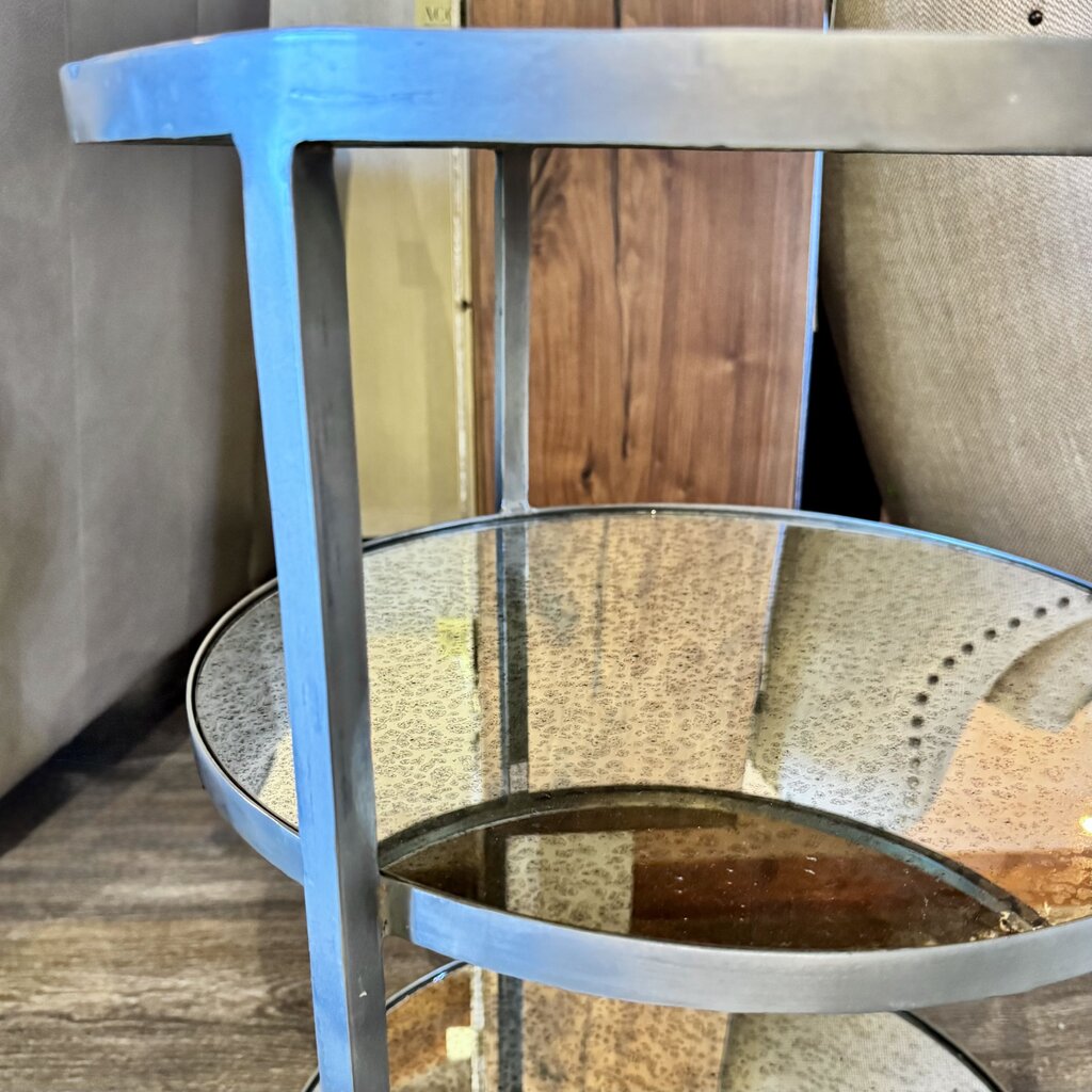 3 Tier Round Smoked Mirror End Table