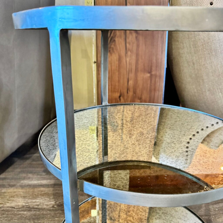 3 Tier Round Smoked Mirror End Table