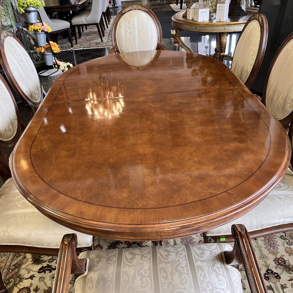 Orig Price $12000 - Dining Table w/ 8 Chairs, 3 Leaves, & Pads