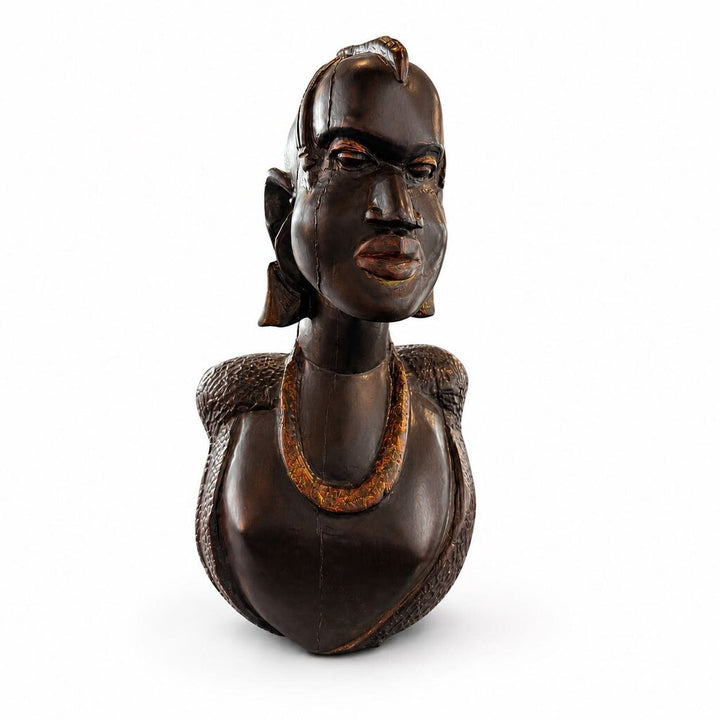 Wooden Carved Tribal Woman Bust
