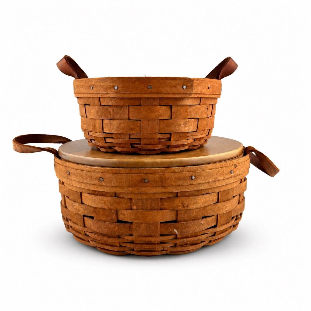 Pair of Divided Lidded Baskets with Protector