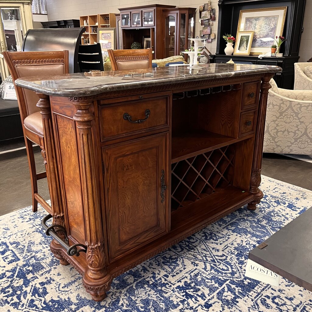 Orig Price $3000 - Bar w/ Marble Top and 2 Stools
