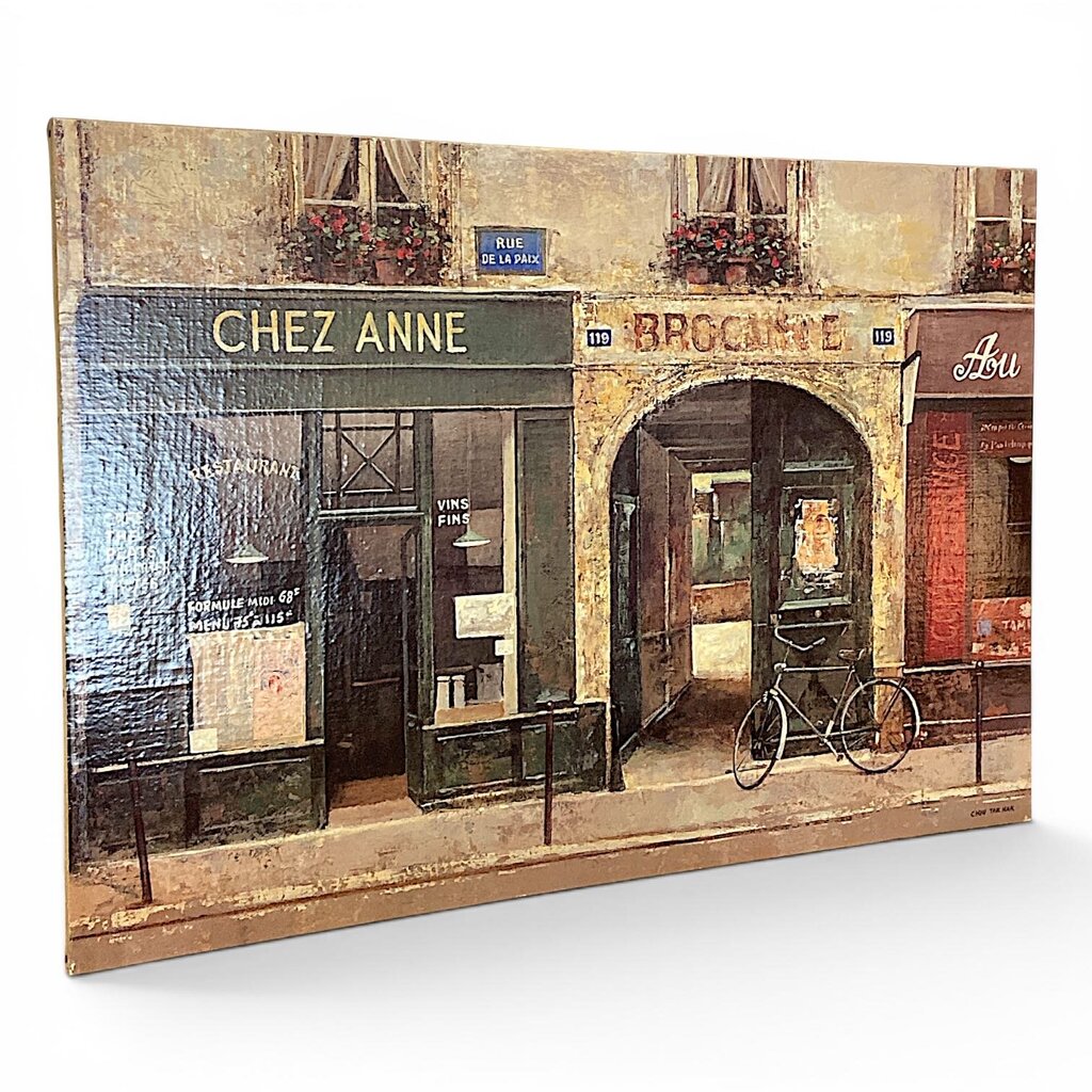 Villa Cafe with Bike Burlap Print Wall Panel