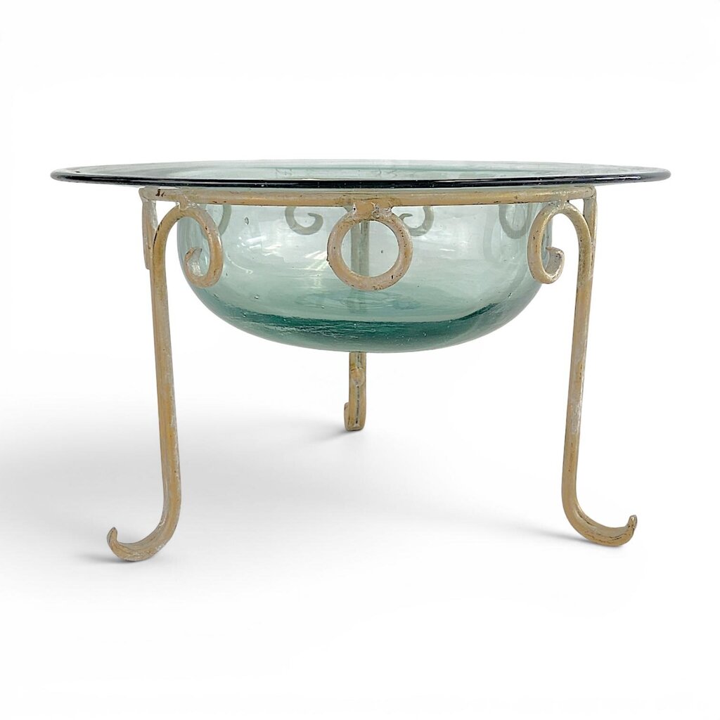 Blown Glass Bowl w/ Metal Scrollwork Stand