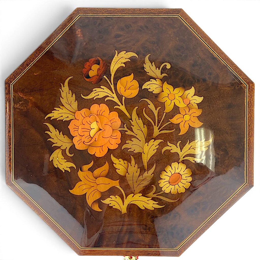 Italian Wood Inlaid Musical Jewelry Box w/ Velvet Lining - Isle of Capri - Working Condition