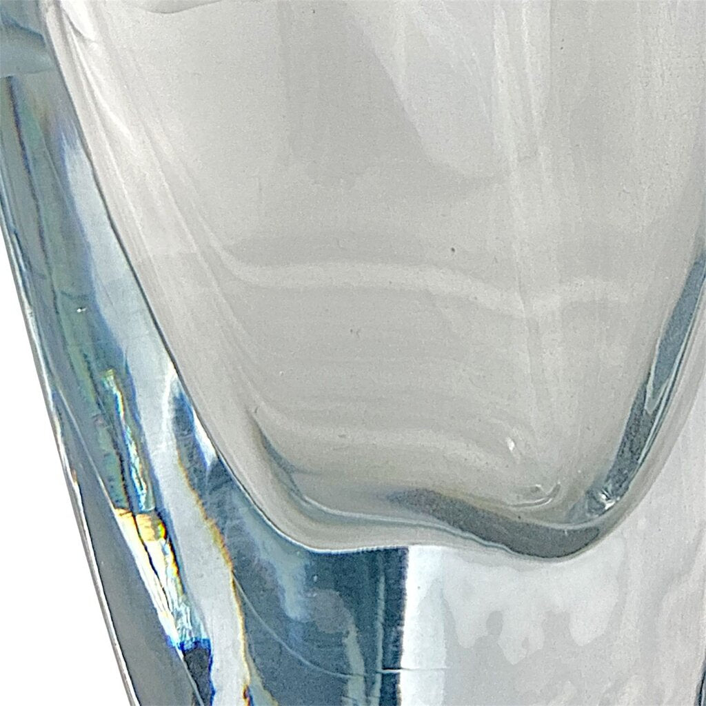 MCM Heavy Glass Ellipses Vase w/ Etched Birds