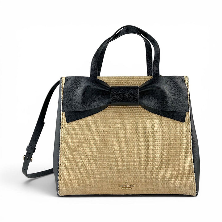 Leather Bow Woven Handbag