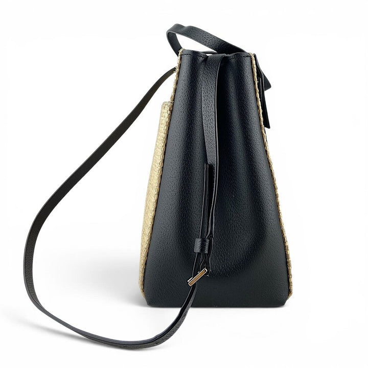 Leather Bow Woven Handbag