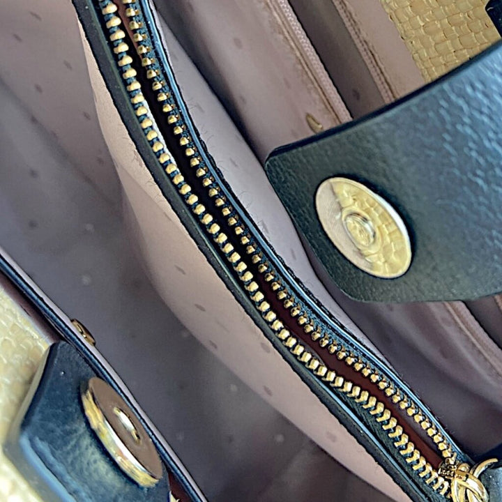 Leather Bow Woven Handbag