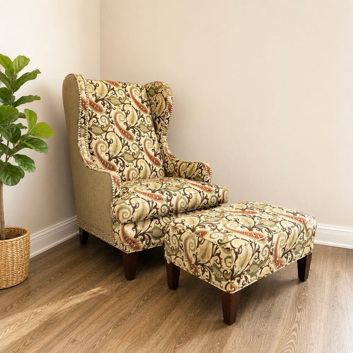Orig. Price $3400 - Paisley Pattern Mix Chair with Ottoman