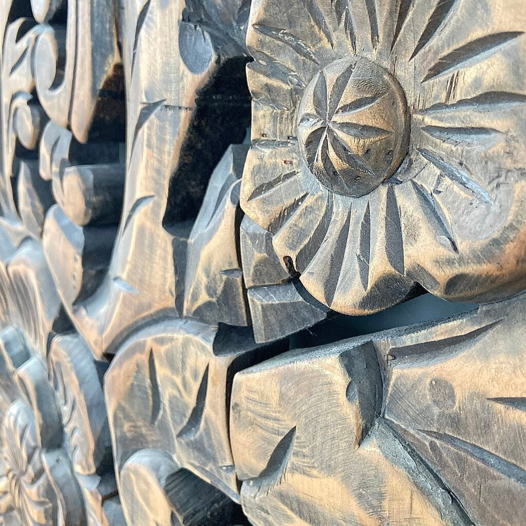 3 Panel Botanical Wood Relief Wall Sculpture