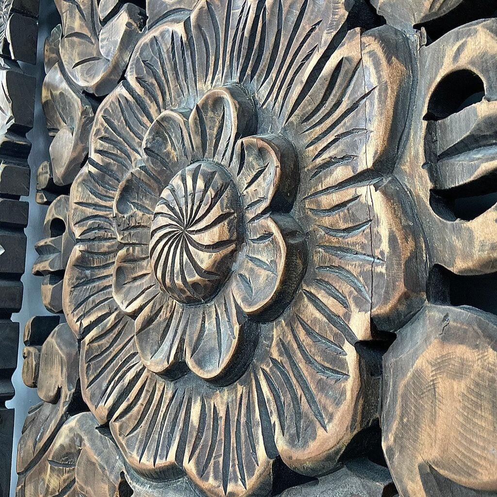 3 Panel Botanical Wood Relief Wall Sculpture